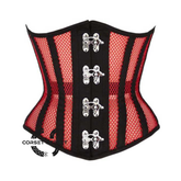 Red Mesh Black Cotton Gothic Front Clasps Waist Training Underbust Corset